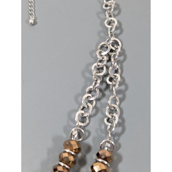 Bronze Tone Faceted Glass Bead Double Strand Round Chain Necklace 22" - Picture 5 of 7
